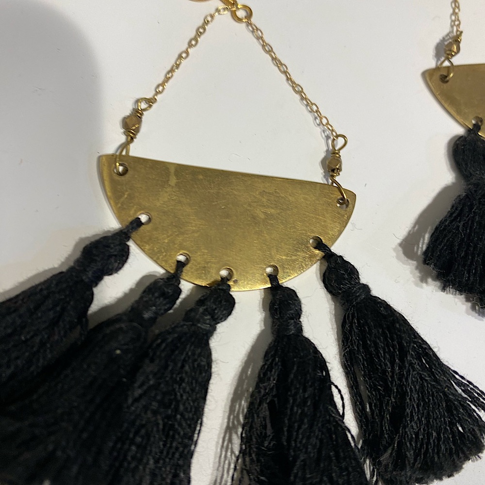 Sseko Designs brass and cotton tassel earrings